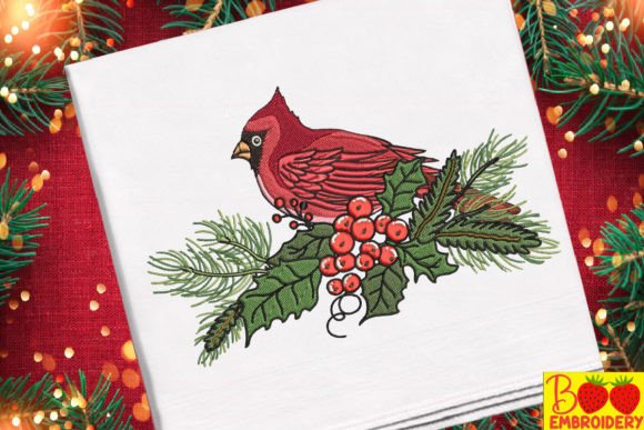 Red Cardinal Bird and Fruit